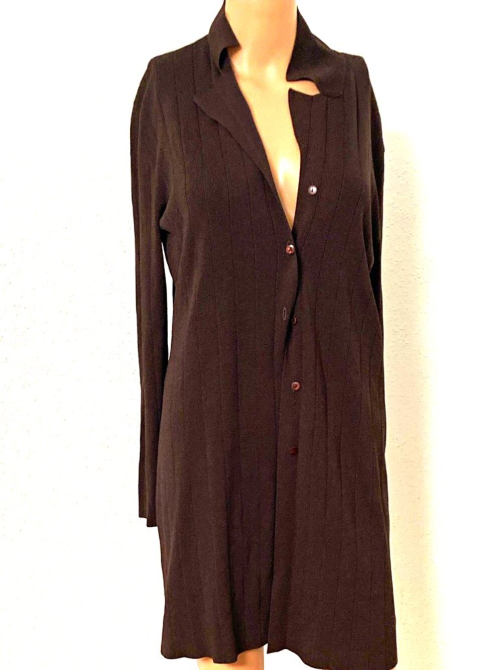 Cyrus Women’s L Black Knit Shirt Dress Collared Long Sleeve Button Front